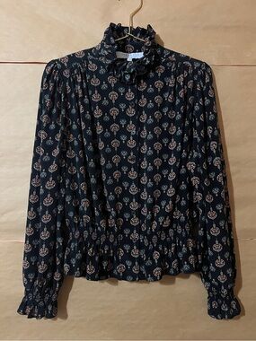 Hunter Bell | Silk Crockett Top Ruffle Button Front Blouse Indio Springs Size M